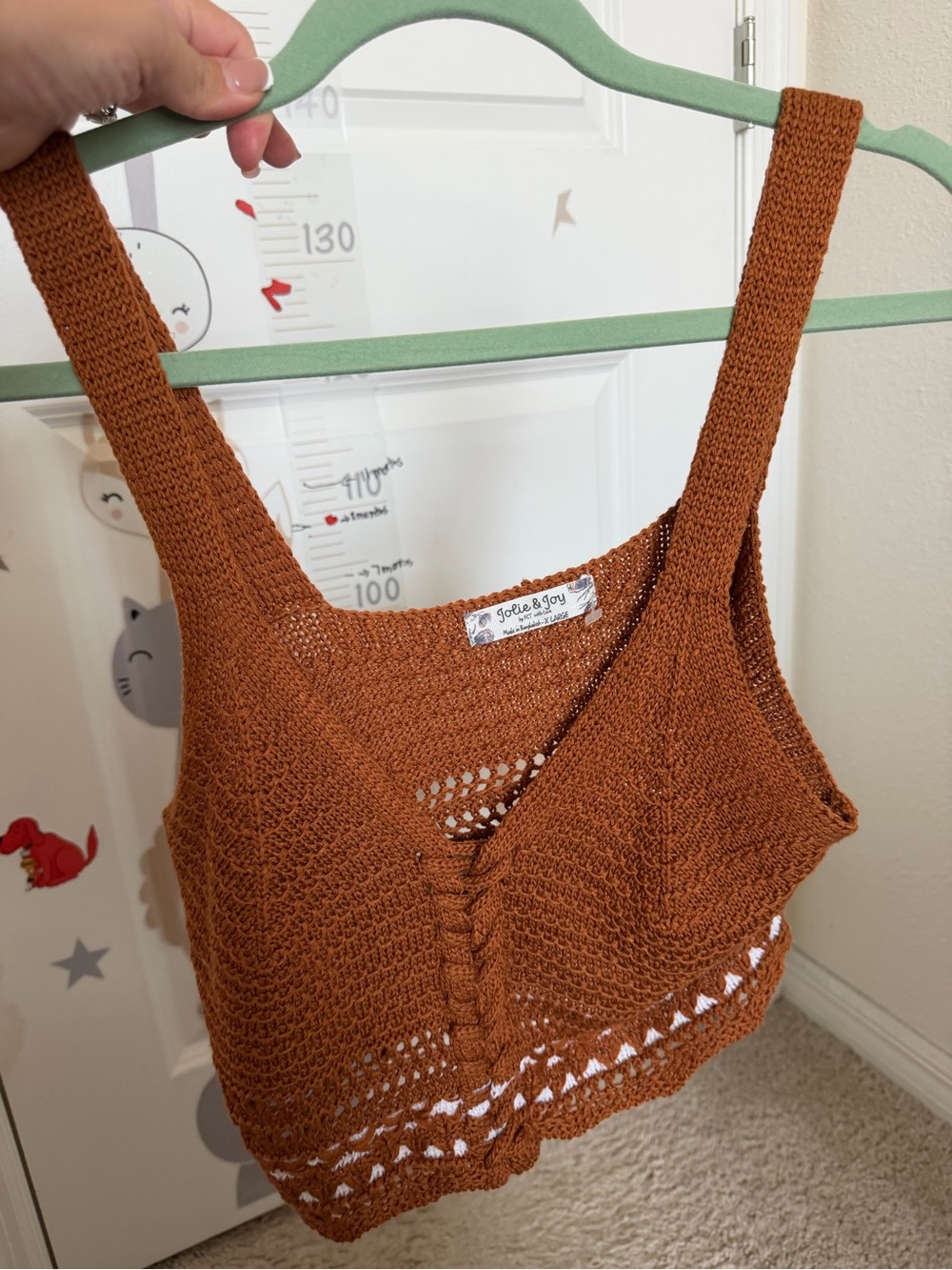 Crochet V-Neck Knit Crop Top in Rust - Picture 2 of 6